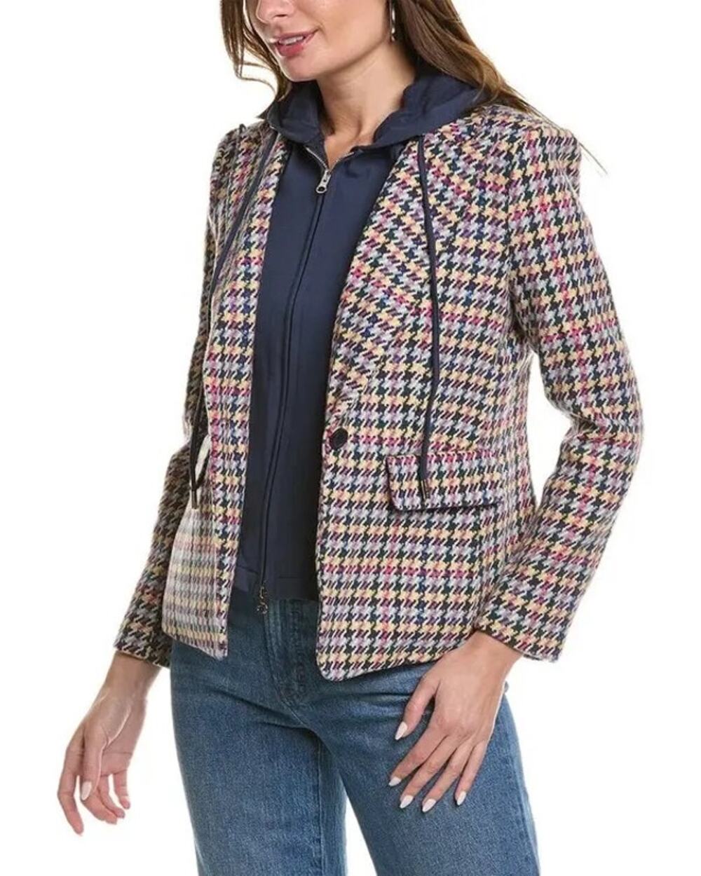 Anthropologie Women’s XL Dickie Lucia Houndstooth Blazer with Removable Hood